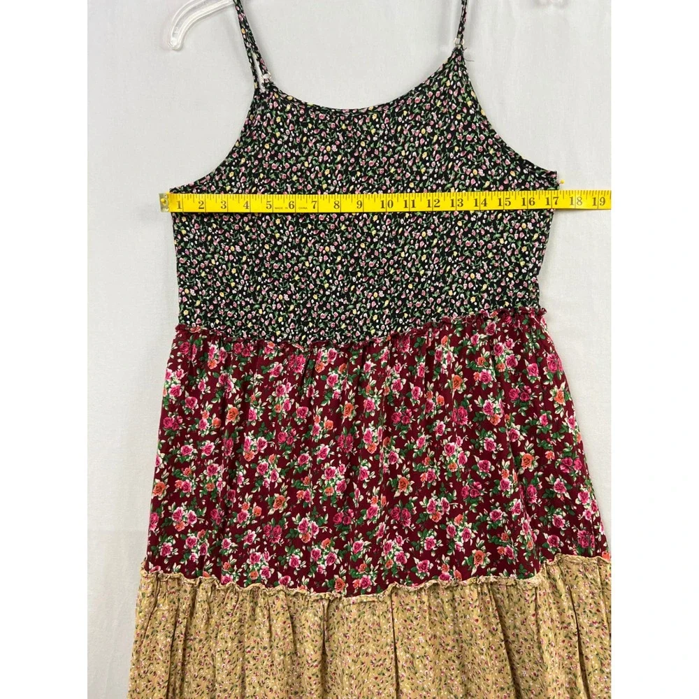 Natural Life Tiered Maxi Dress Womens Medium Multi Color Floral Boho Rayon